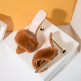 Suede Fur High Heel Sandals